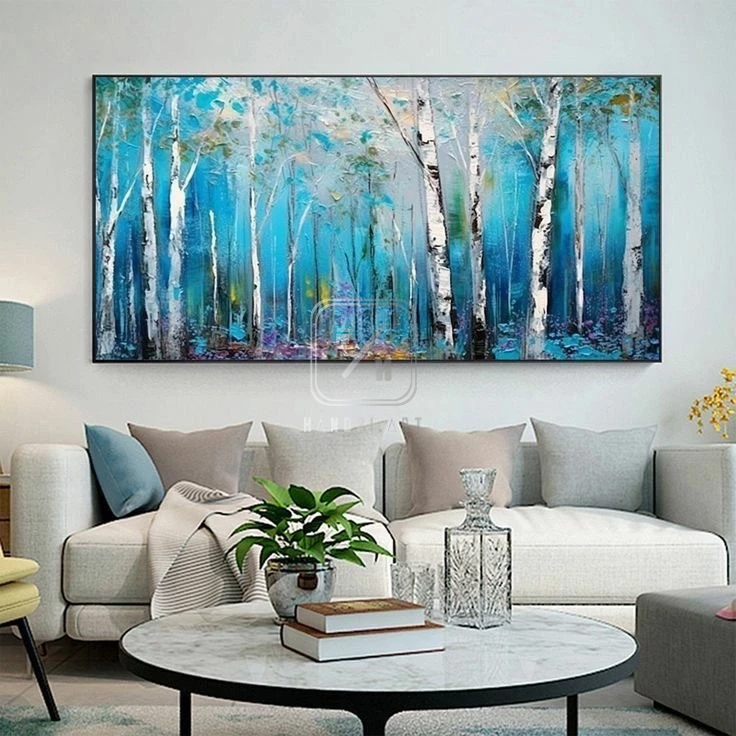 Lukisan Abstrak Hutan Minimalis Realis full Texture Soft Colour | lukisan Abstrak Hutan mewah | luki