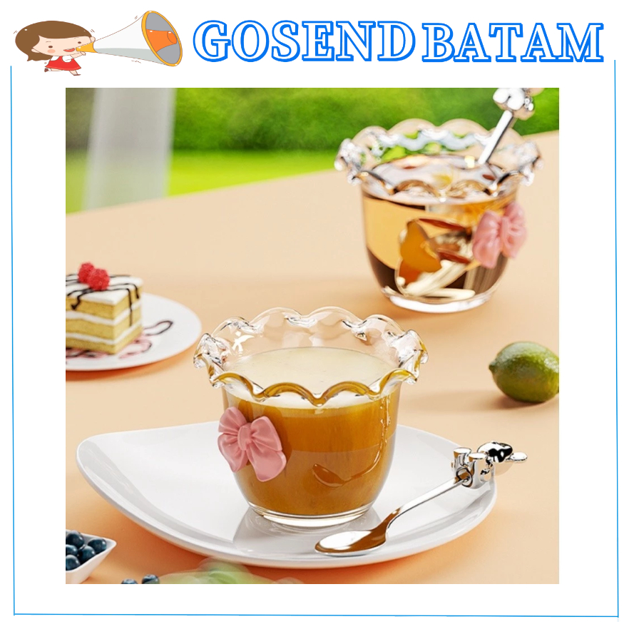 (GOSEND) Mangkok kaca motif Pita  Unik dan Lucu/ Gelas Es Buah