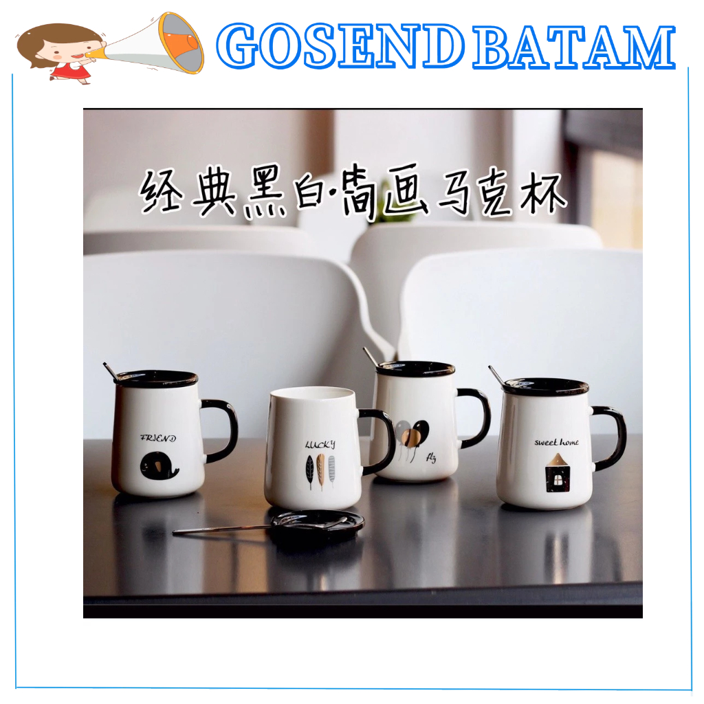 (GOSEND) Cangkir Minuman Kopi  Teh Keramik/Mug Keramik Dengan Penutup Aesthetic/Cangkir Coffe Teh Su