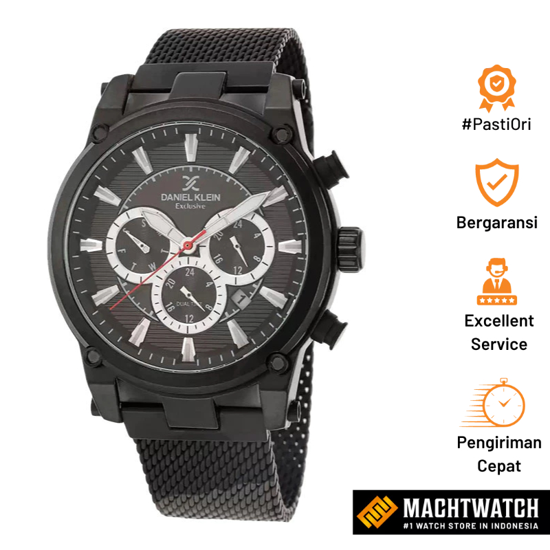 Jam Tangan Pria Daniel Klein Exclusive DK112457-4 Chronograph Dual Time Black Dial Black Stainless S