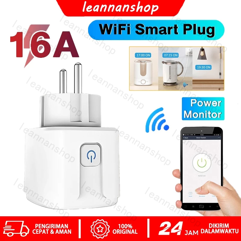 WiFi Smart Plug Socket 16A with Power Monitor Stop Kontak Colokan stop kontak timer with power stati