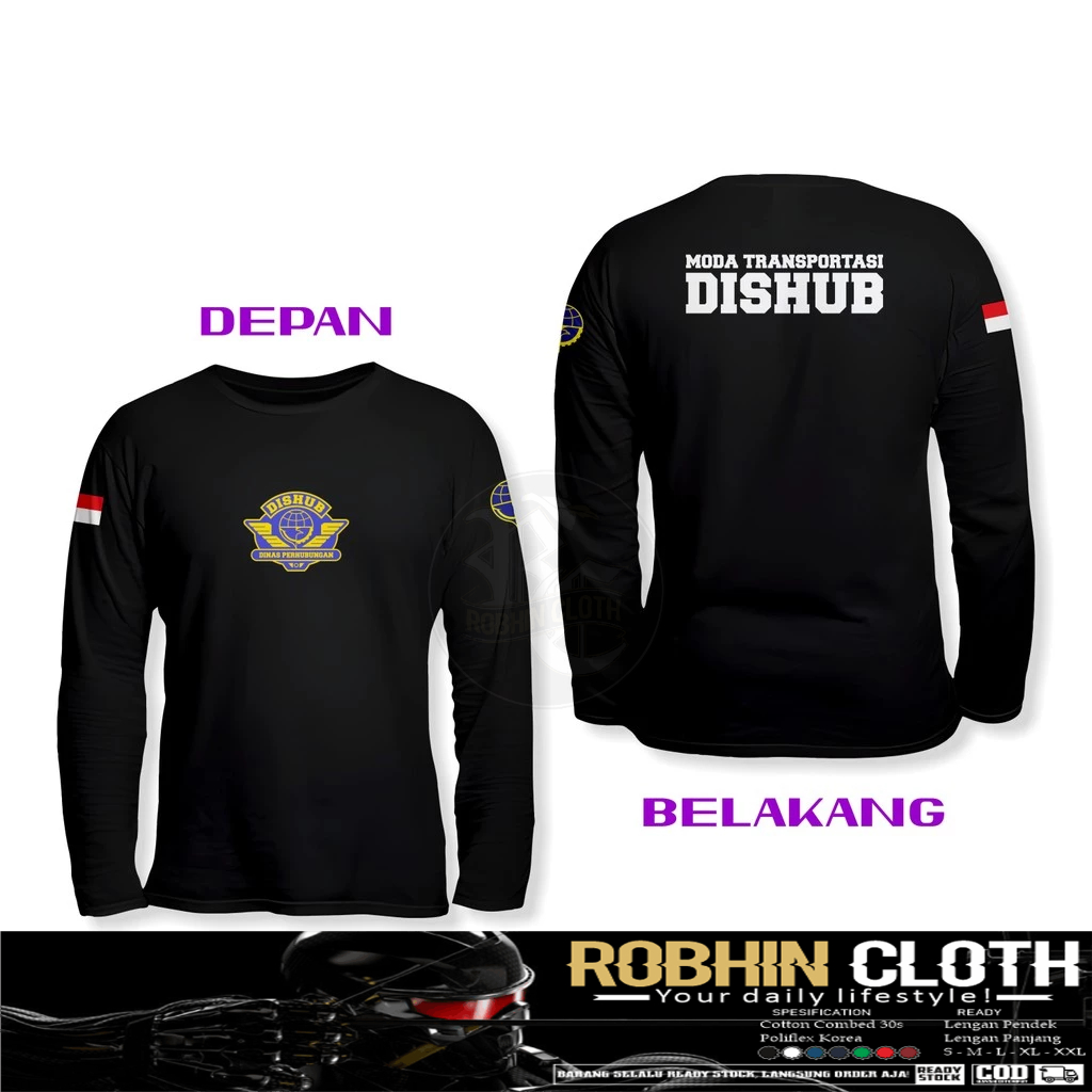 Kaos Baju DISHUB Moda Transportasi Lengan Panjang Kaos Distro