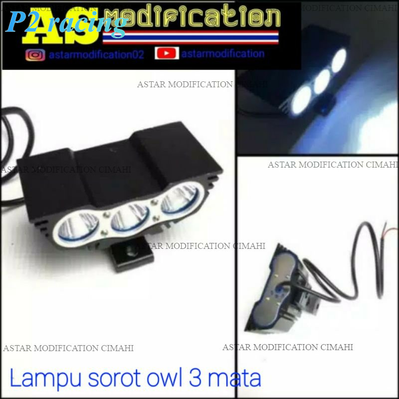 Lampu Tembak Sorot Motor Mobil LED CREE Mini Owl Ultrafire 3 Mata Lampu sorot rx king