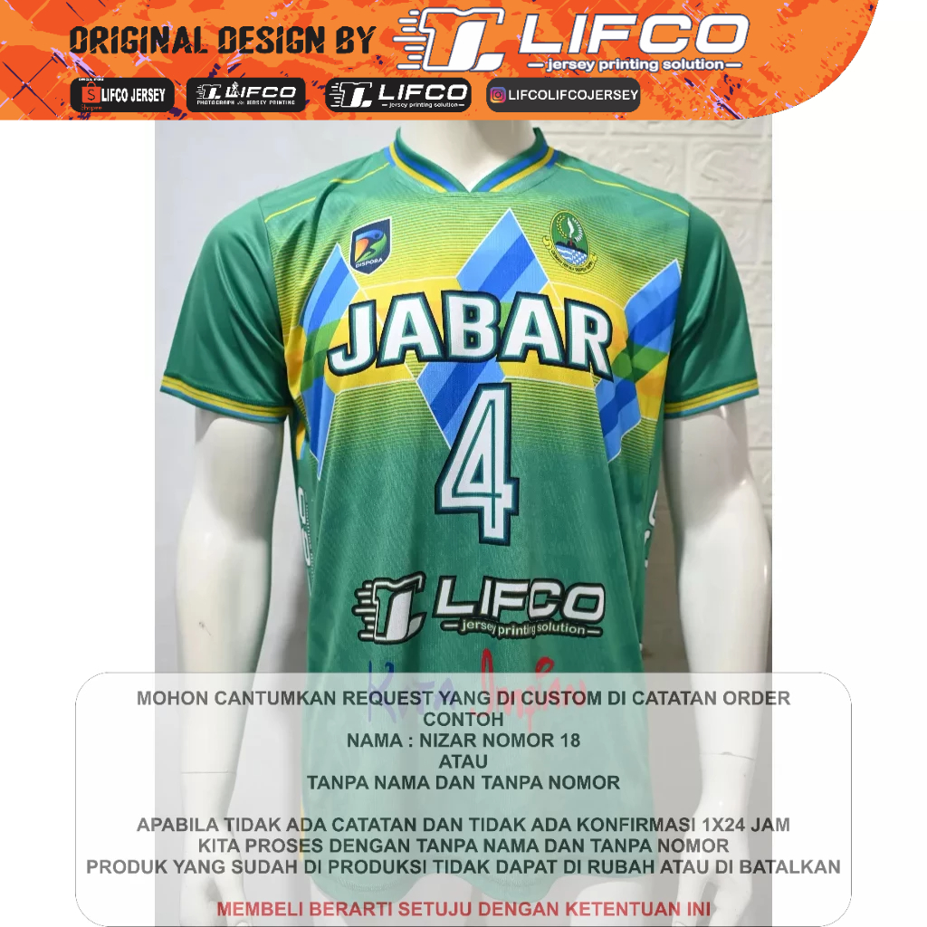 CUSTOM JERSEY ORIGINAL LIFCO POPNAS JABAR SERIES TANPA CELANA  ( FREE REQUEST NAMA DAN NOMOR)