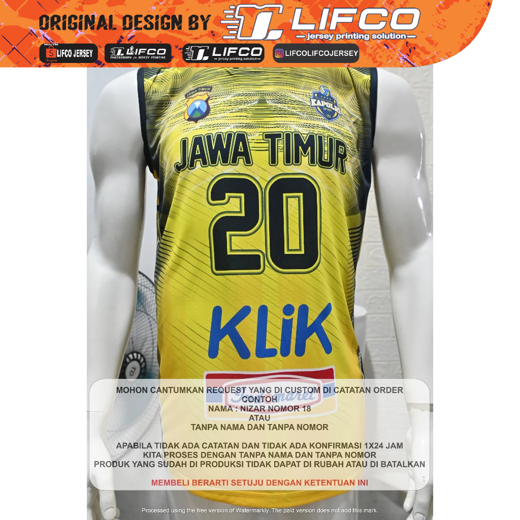 Lifco Jersey CUSTOM Voli Pria Tanpa Lengan Model Singlet ORIGINAL – JATIM KAPOLRI CUP Series (Tanpa 