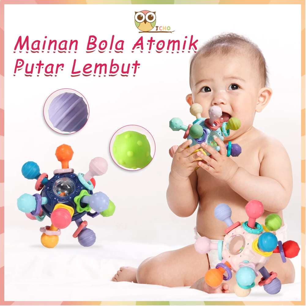 Jcho Mainan Bayi Anak Manhattan Bola Rattle Gigitan Teether Bayi Karet Lembut Bpa Free