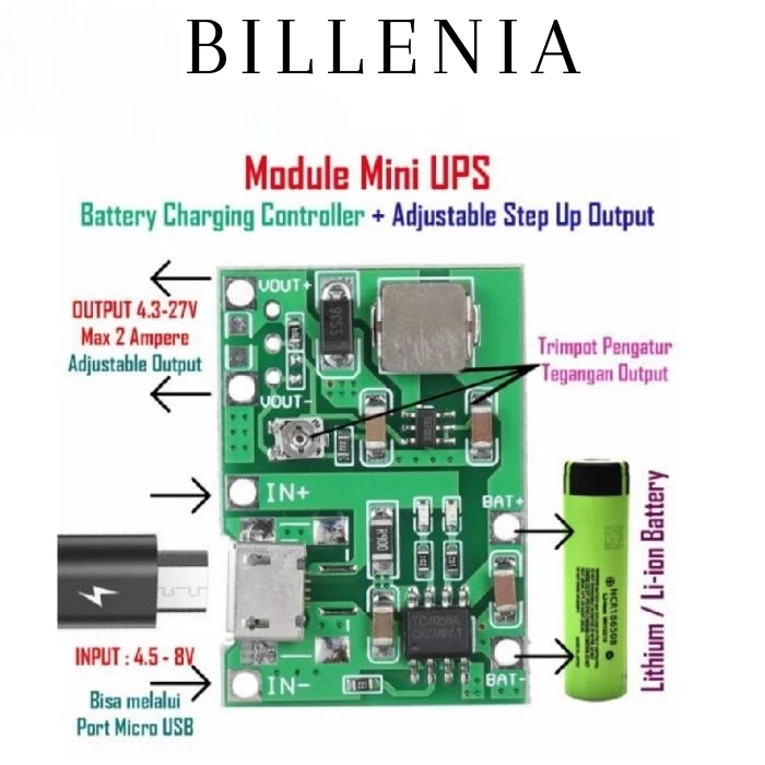 Modul mini UPS Powerbank Step Up Boost Baterai 18650 3.7V 4.2v To 5V 9V 12V
