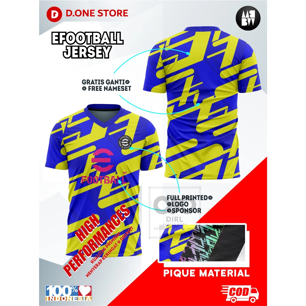 Jersey EFOOTBALL 2023 Yellow Blue Free Nickname