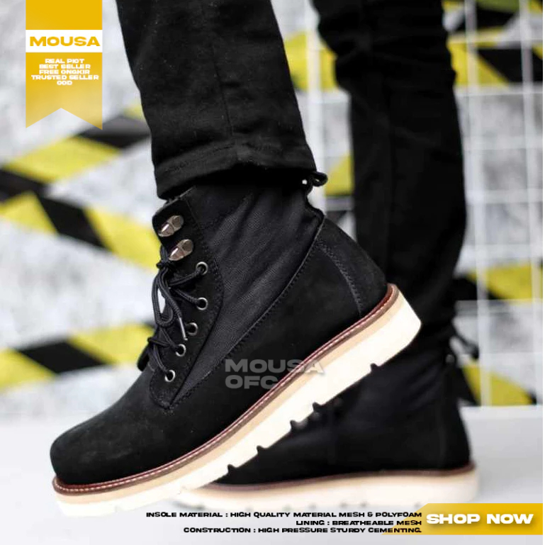 Sepatu Boots High Suede Hitam Pria