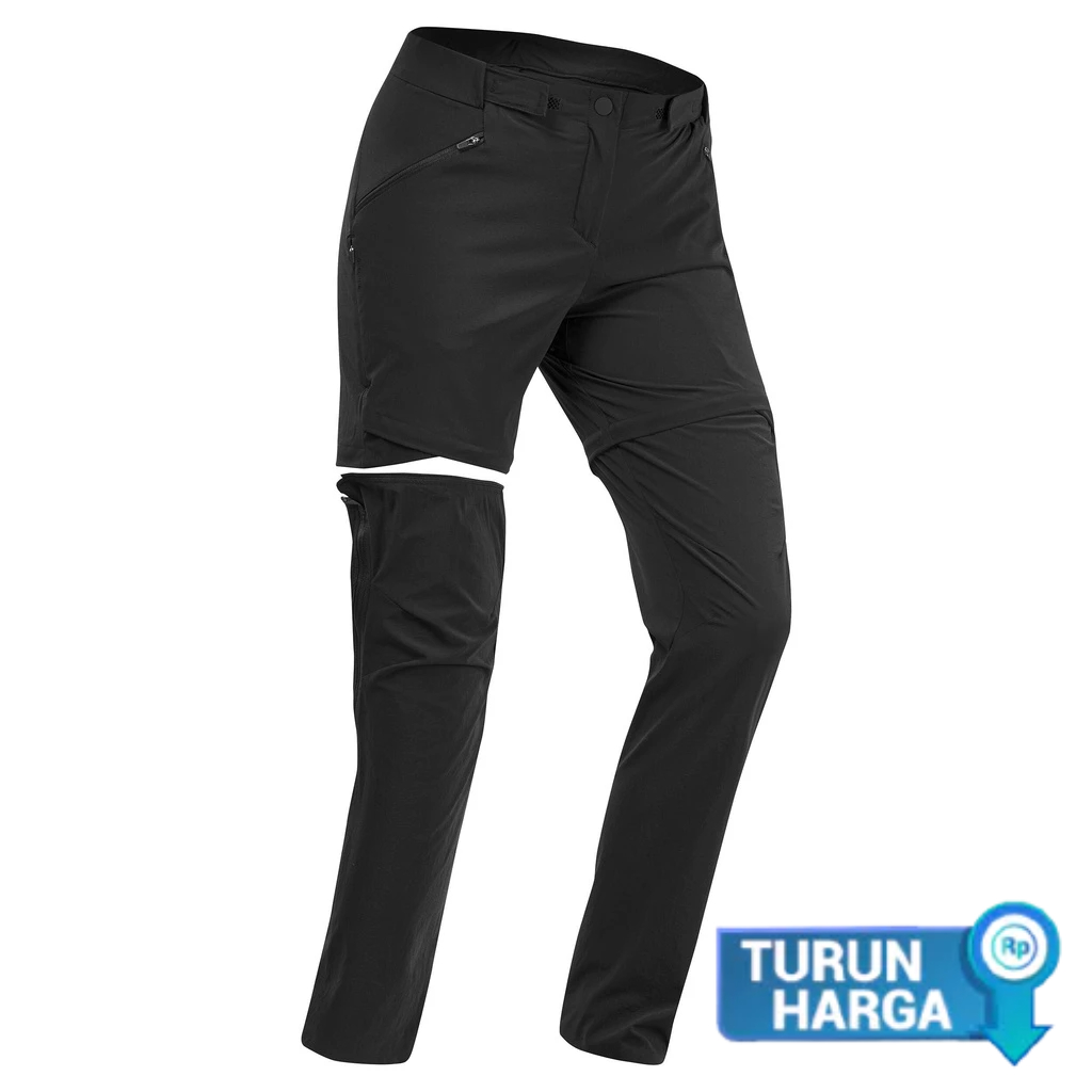 Decathlon QUECHUA Celana Panjang Modular Mountain Walking Wanita- MH550 - Hitam Celana Hiking Wanita