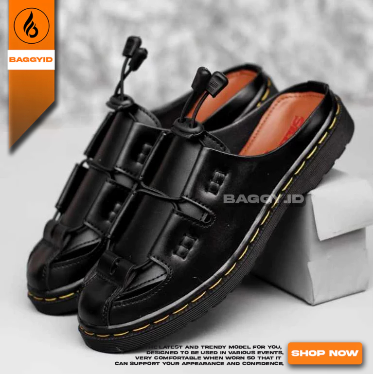 Sepatu Sandal Docmart Loafers Slop Hitam Wanita