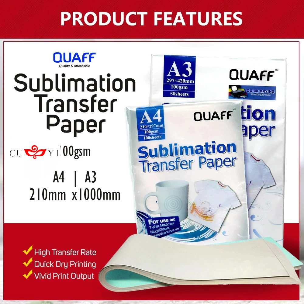 

CUYI KERTAS SABLON SUBLIMATION TRANSFER PAPER UKURAN A4 DUA SISI 100gsm - 100Lembar PERPACK / 1829#