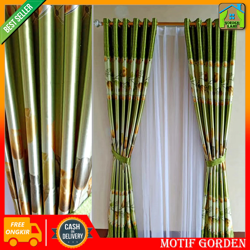 Gorden Jendela Kamar Mewah Bahan Kain Blackout Original Motif Bunga Model Smokering