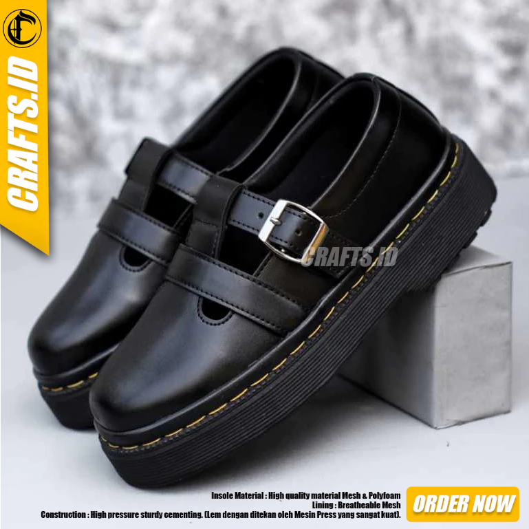CRAFTS - Sepatu Formal Docmart Loafers Hitam Hak Tinggi Wanita