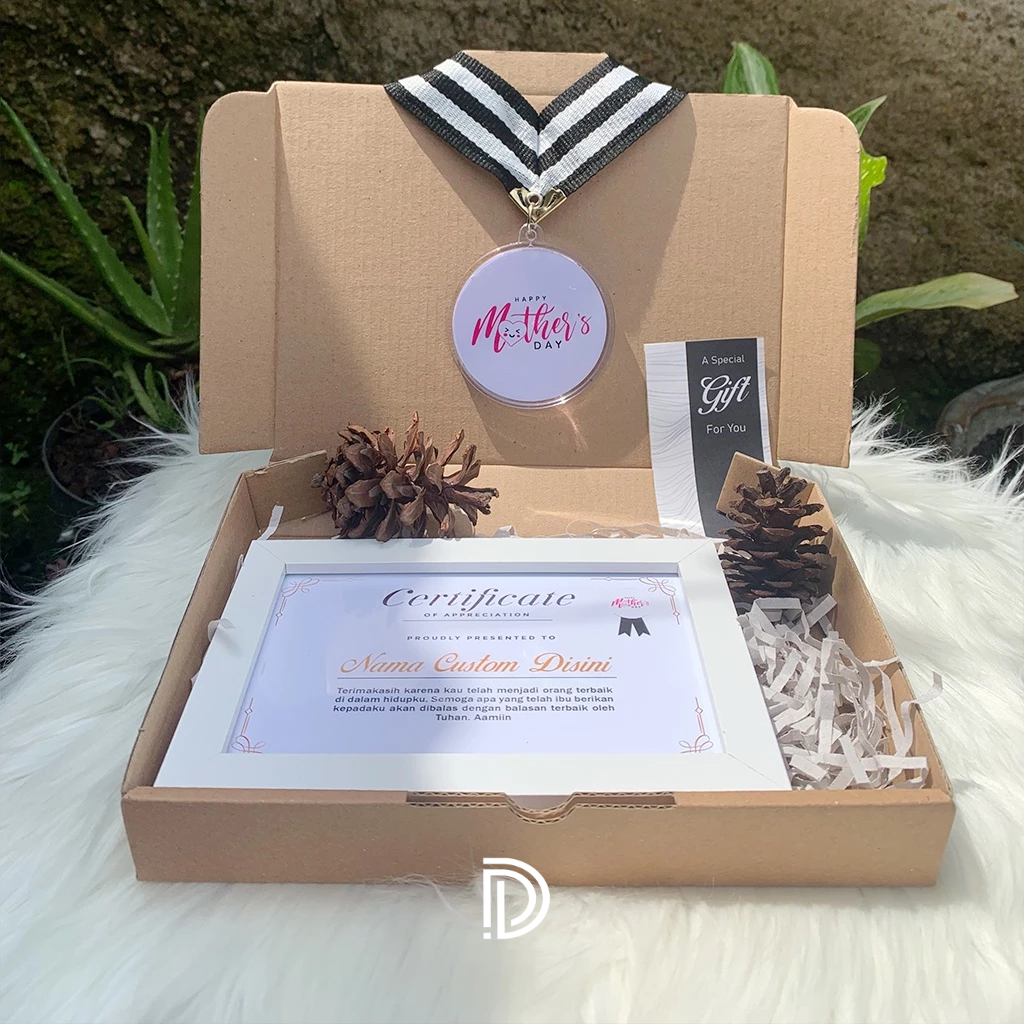 Medali Akrilik + Sertifikat Custom Happy Mothers Day Hari Ibu Best Mom Ever