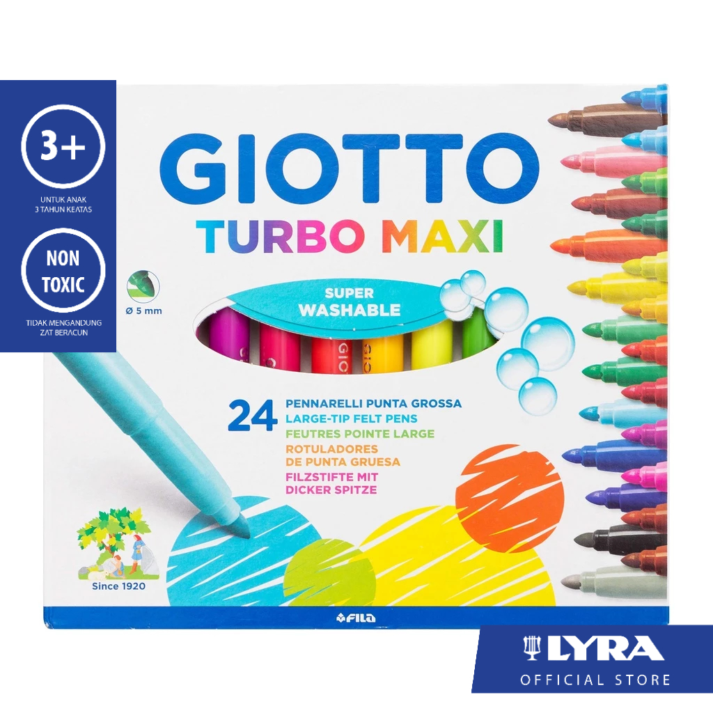 

GIOTTO SPIDOL WARNA BESAR TURBO MAXI 24 PCS - TUTUP ANTI SEDAK, SANGAT MUDAH DICUCI, AMAN UNTUK ANAK