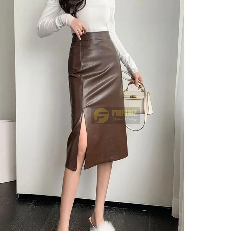 Rok Kulit Panjang Midi Rok Midi Wanita Pensil High Waist A-line Rok Kulit Sintetis Wanita Chic Short