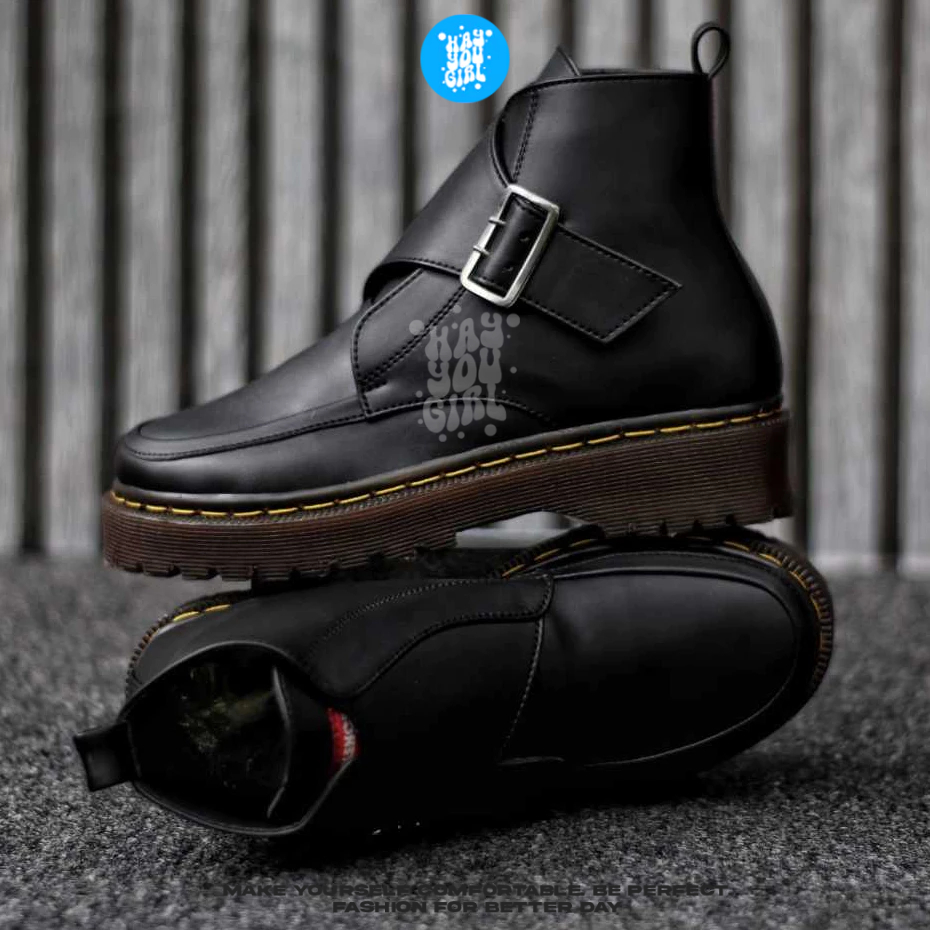 hot hyg - verin sepatu boots docmart wanita hitam hak tinggi