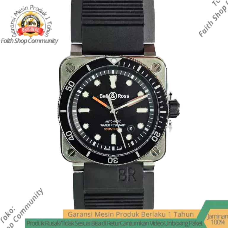 Jam Bell & Ross BR 03-92 BR0392-Diver 09130 Clone Tali Rubber Automatic BR03-92  Diver09130 Water Re