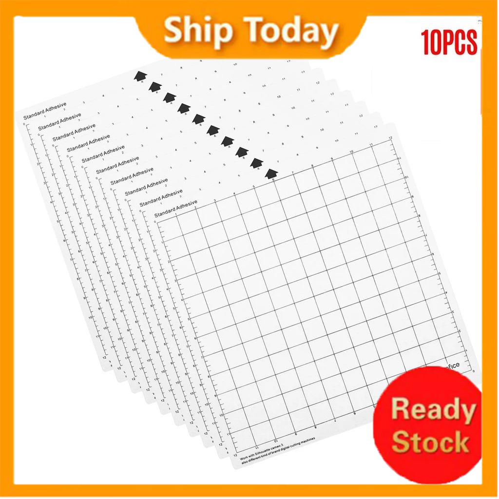 

[Ready] Bisofice Replacement Cutting Mat Transparent Adhesive Cricut Mat with Measuring Grid 12 by 12-Inch for Silhouette Cameo Cricut Explore Plotter Machine 10PCS