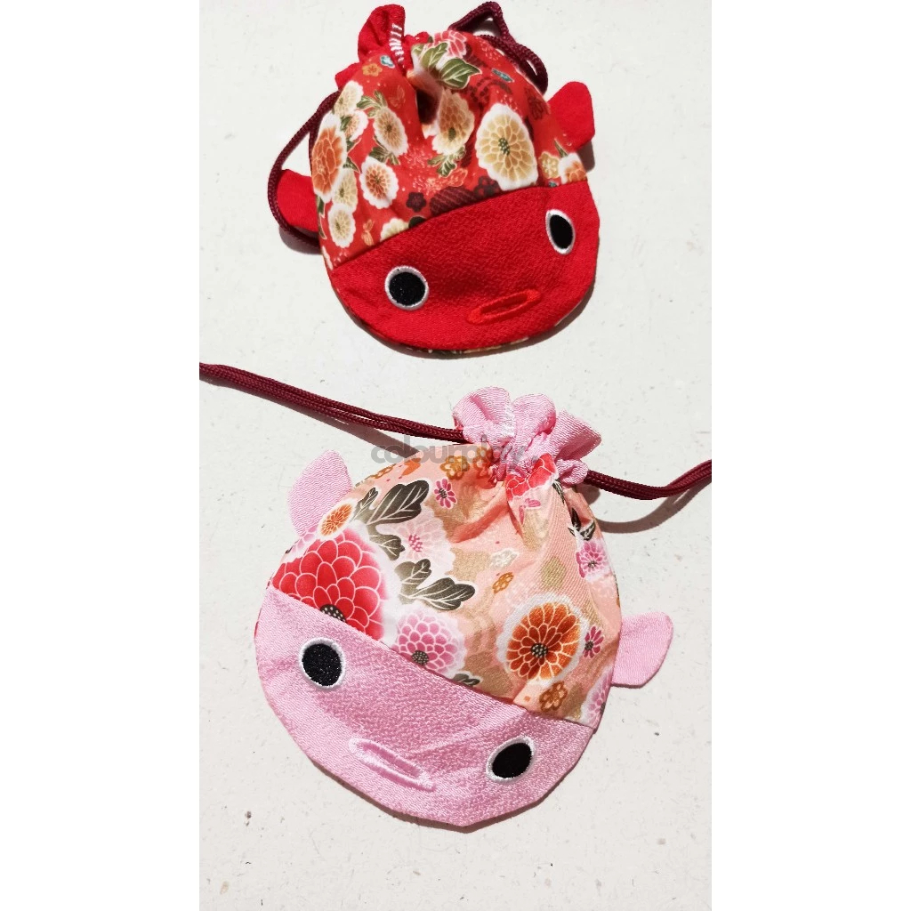 Japanese Kimono Fabric Pouch - Kantong Tas Serut Ikan Koi Khas Jepang