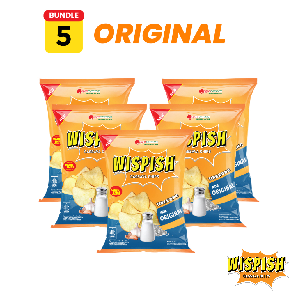 

Bundling 5 pcs Wispish Keripik Singkong Original 60 Gram