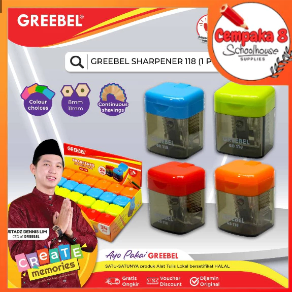 

GREEBEL SHARPENER GB 118/Serutan/Rautan anak sekolah lancip anti patah (FABP) - UTI0455