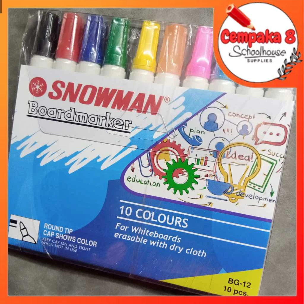 

Spidol Snowman Boardmarker White Board BG-12 Set 10 Warna Round Tip (FABP) - UTI0457