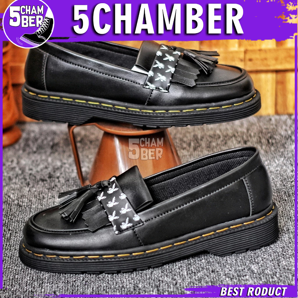 5CHAMBER Gave - Sepatu Loafers Pria Docmart Kulit Pu Hitam Playboy