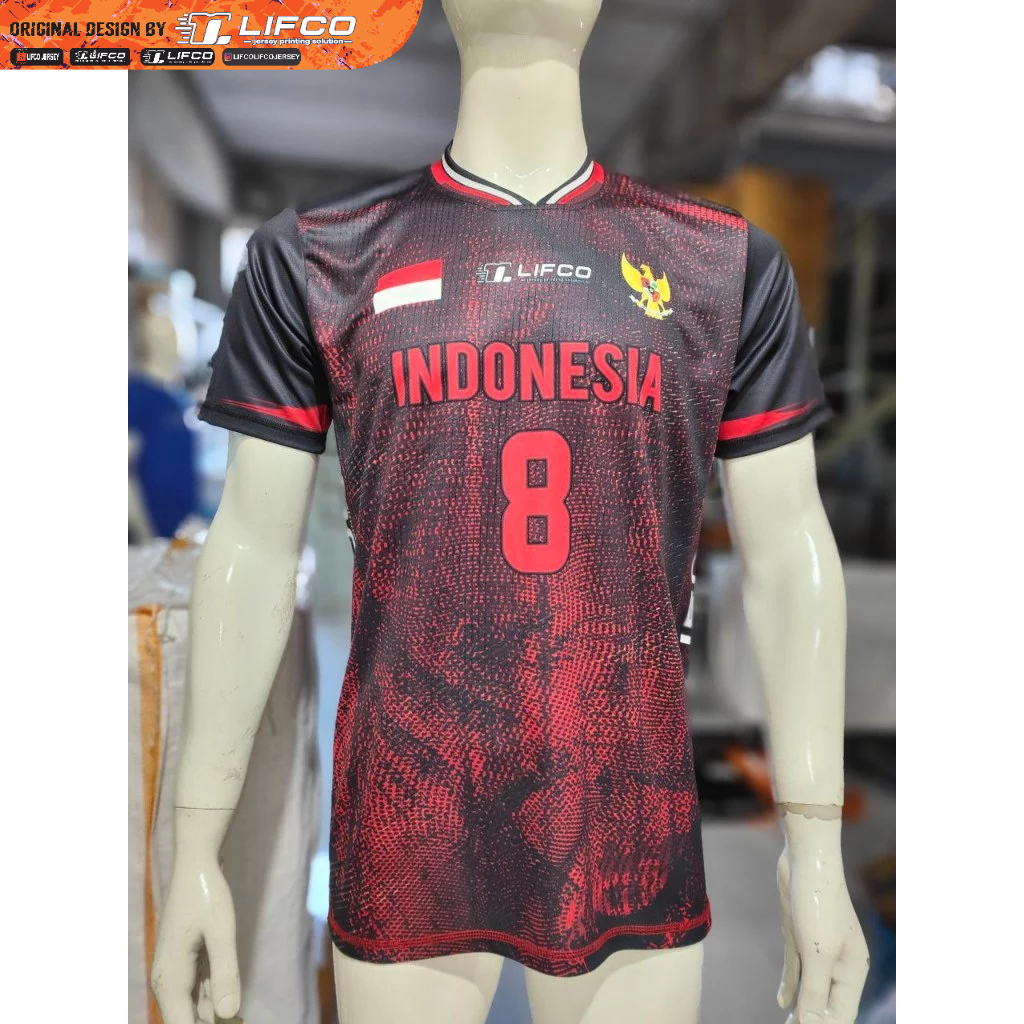 JERSEY VOLLEY BALL ORIGINAL LIFCO  INDONESIA FANTASY RED (TIDAK BISA REQUEST NAMA DAN NOMOR)