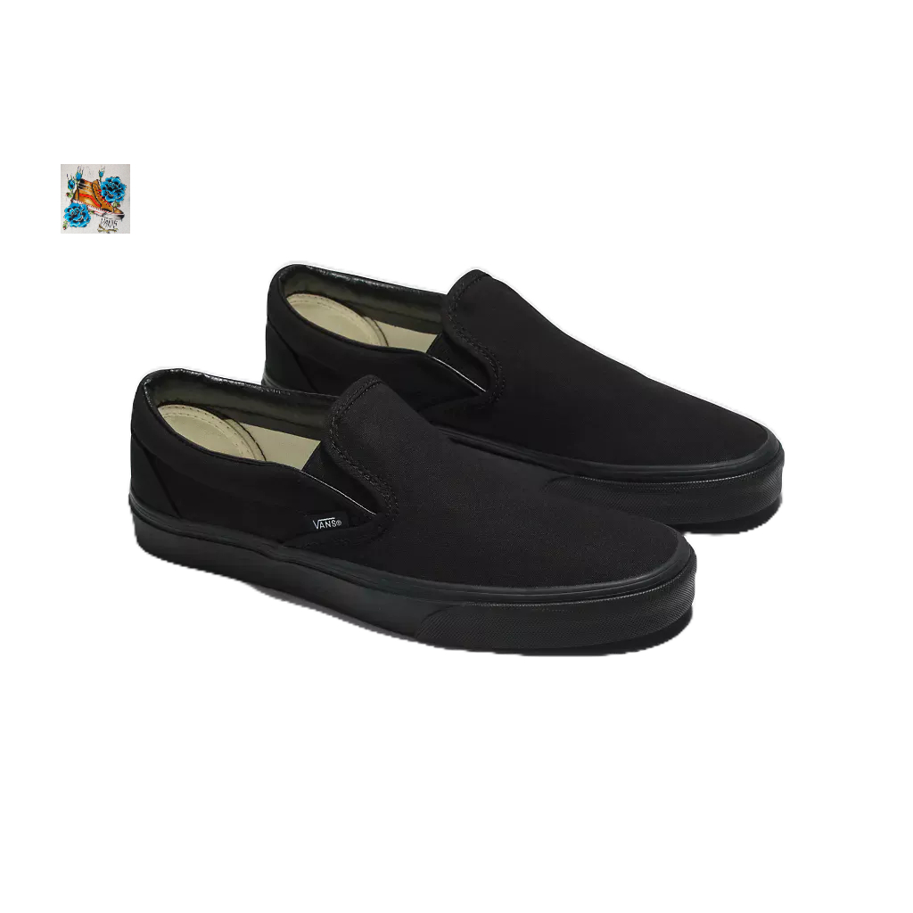 [ BISA COD ] SEPATU SLIP ON SLOP TANPA TALI HITAM POLOS SEPATU PRIA WANITA FULL BLACK