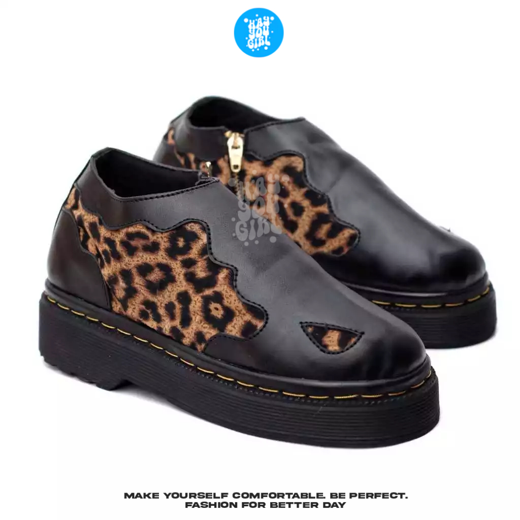 HYG - LEO Sepatu Loafers Docmart Slip On Wanita Hak Tinggi