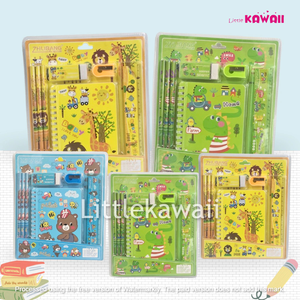 

LK/ Stationary Set Sekolah Alat Tulis Pensil Book Anak 5 in 1 Giraffe Dinosaurus Bear Rabbit Puzzle Animal Mix Import