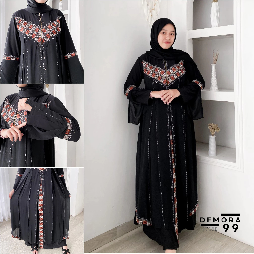 ABAYA GHEA - Gamis Turkey Terbaru Kekinian, Gamis Wanita Model Bordir, Gamis Muslim Bahan Jersey Mix