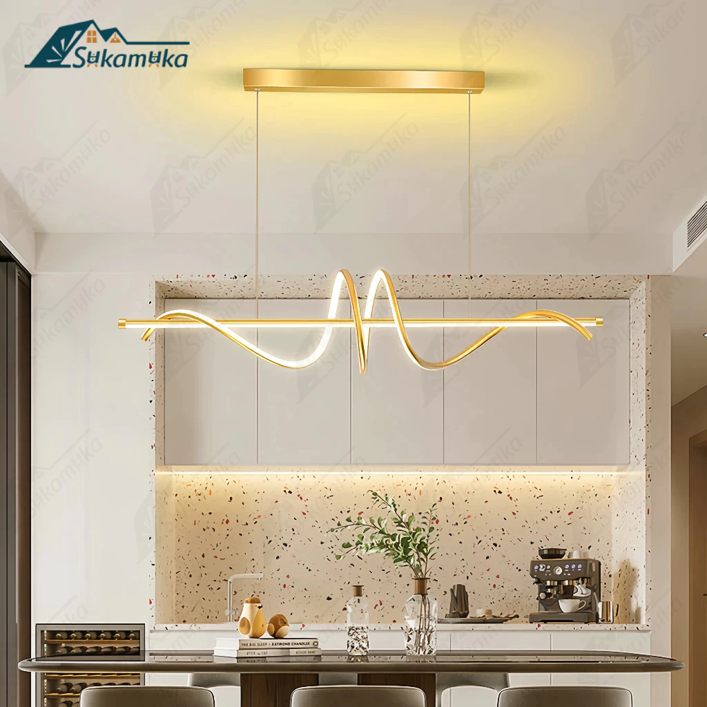 Restoran Lampu Gantung Ruang Makan Minimalis Lampu Gantung Meja Makan 100cm LED 3 Warna Lampu Gantun