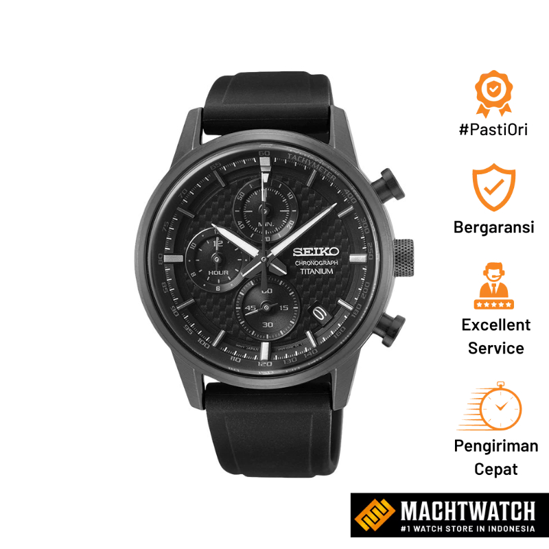 Jam Tangan Pria Seiko Chronograph SSB393P1 Titanium Discover More Black Dial Black Silicone Strap