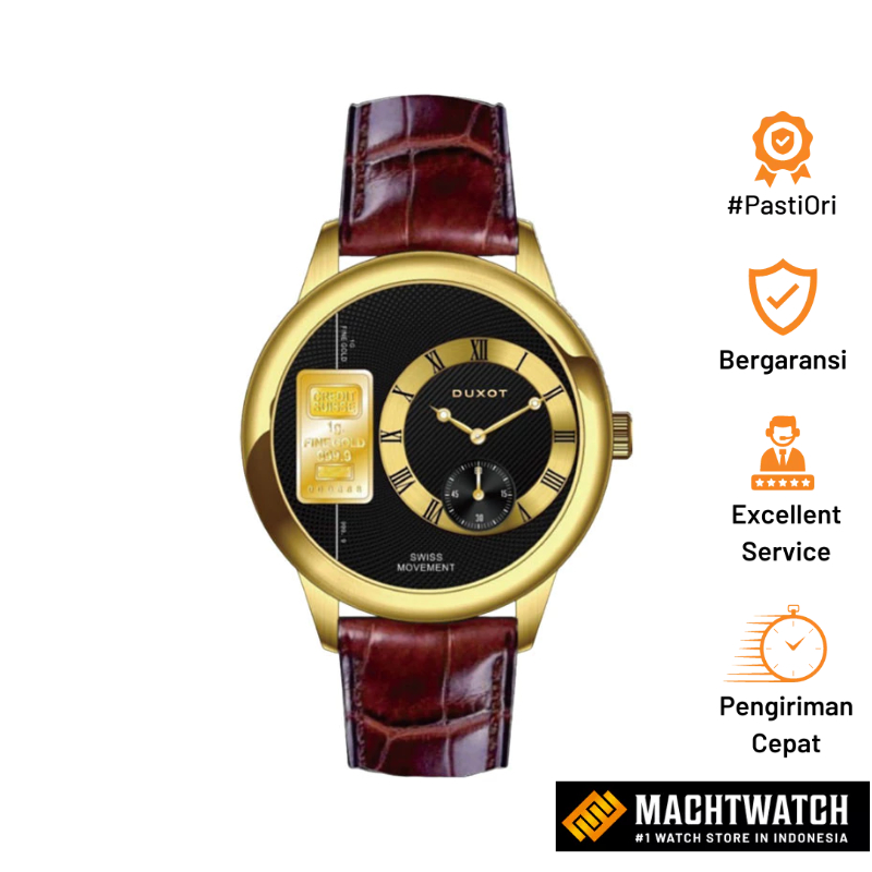 Jam Tangan Pria DUXOT DX-2042-03 Men Black Dial With Fine Gold Bar Brown Leather Strap Limited Editi