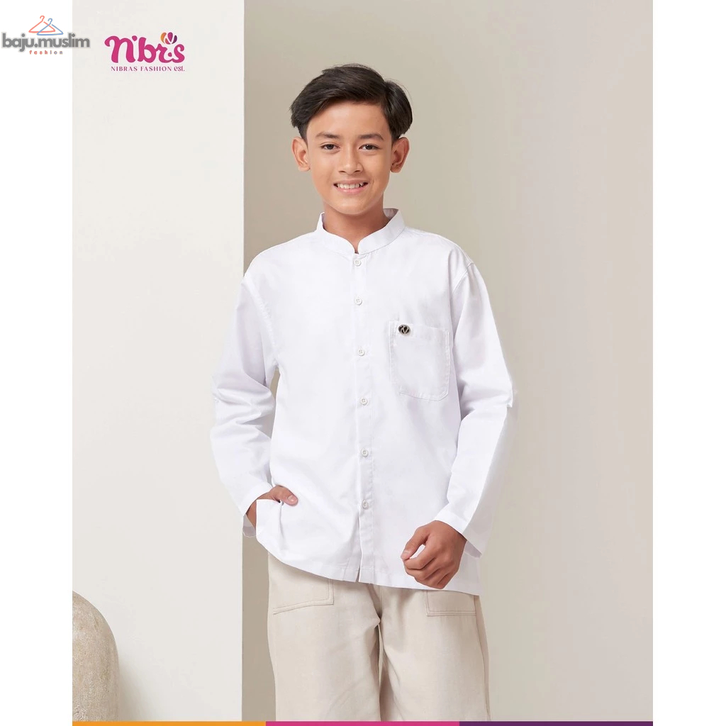 NIBRAS | Baju Koko Anak Lengan Panjang Warna Putih NKCA 009 by Nibras