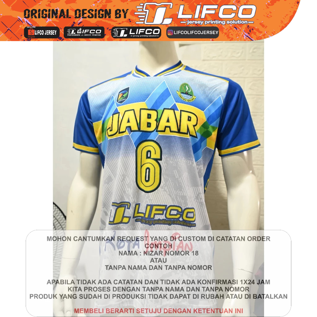 Lifco Jersey Custom Voli Volly Pria – POPNAS JABAR SERIES | Tanpa Celana (FREE Request Nama & Nomor 