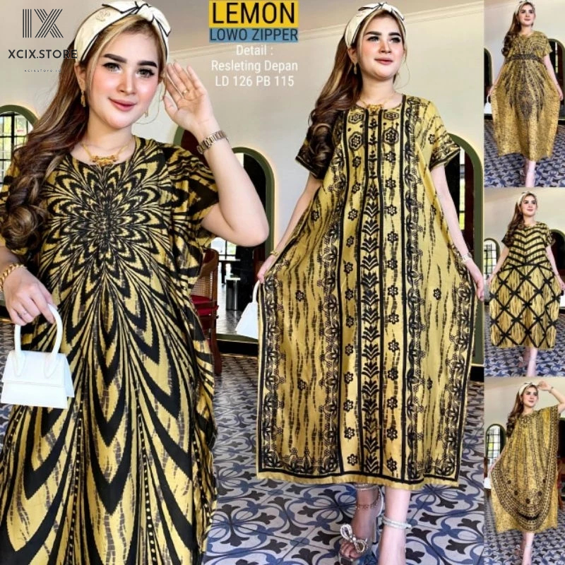 Daster Wanita Jumbo Lowo Zipper Warna Lemon Busui Friendly Baju Tidur Bumil Bahan Rayon Grade A Adem
