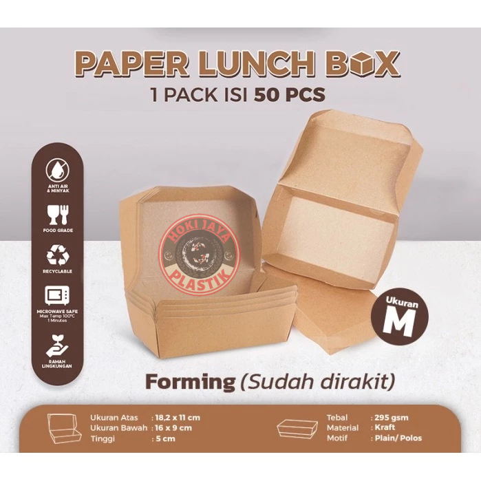 Paper Lunch Box Kraft [Forming] 1 Pack Isi 50 Pcs kraft ukuran M - Lunch Box Cokelat M
