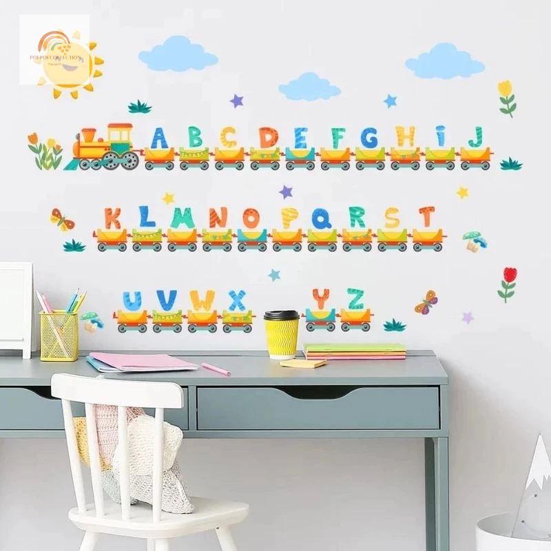 Wall stiker Dinding Kamar Anak Abjad ABC Alphabet Train Belajar Huruf Wallstiker Edukasi Sekolah