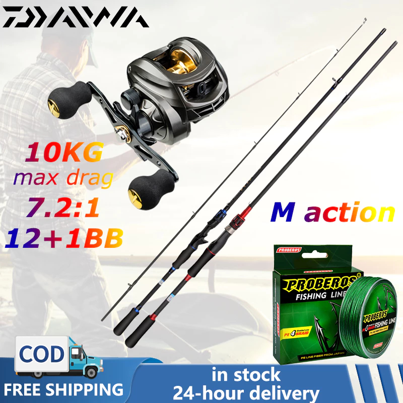 Indonesia SpotDAIWA Fishing Rod Combo SET Reel Spinning Joran Pancing Casting 1 Set BaitCasting