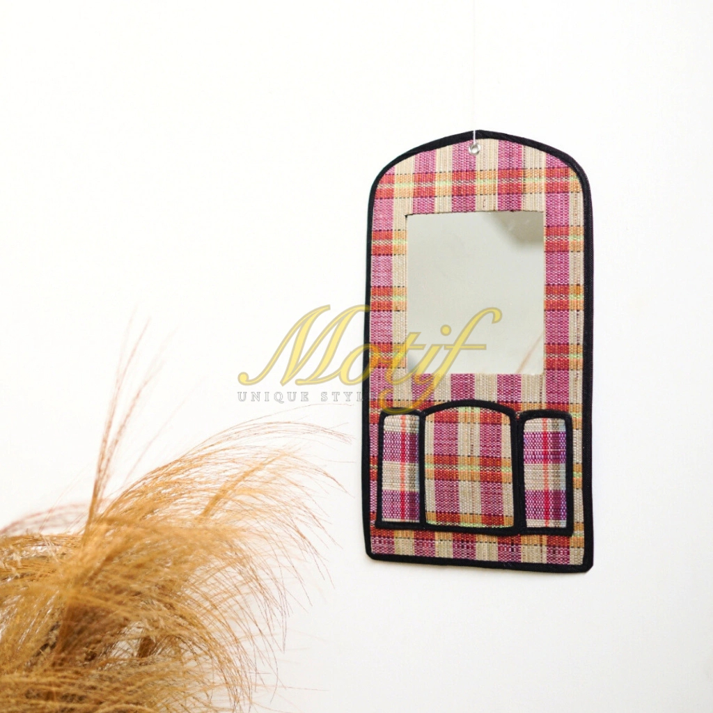 Motif Cermin Dinding Gantung Anyaman Mendong Kaca Cermin Minimalis