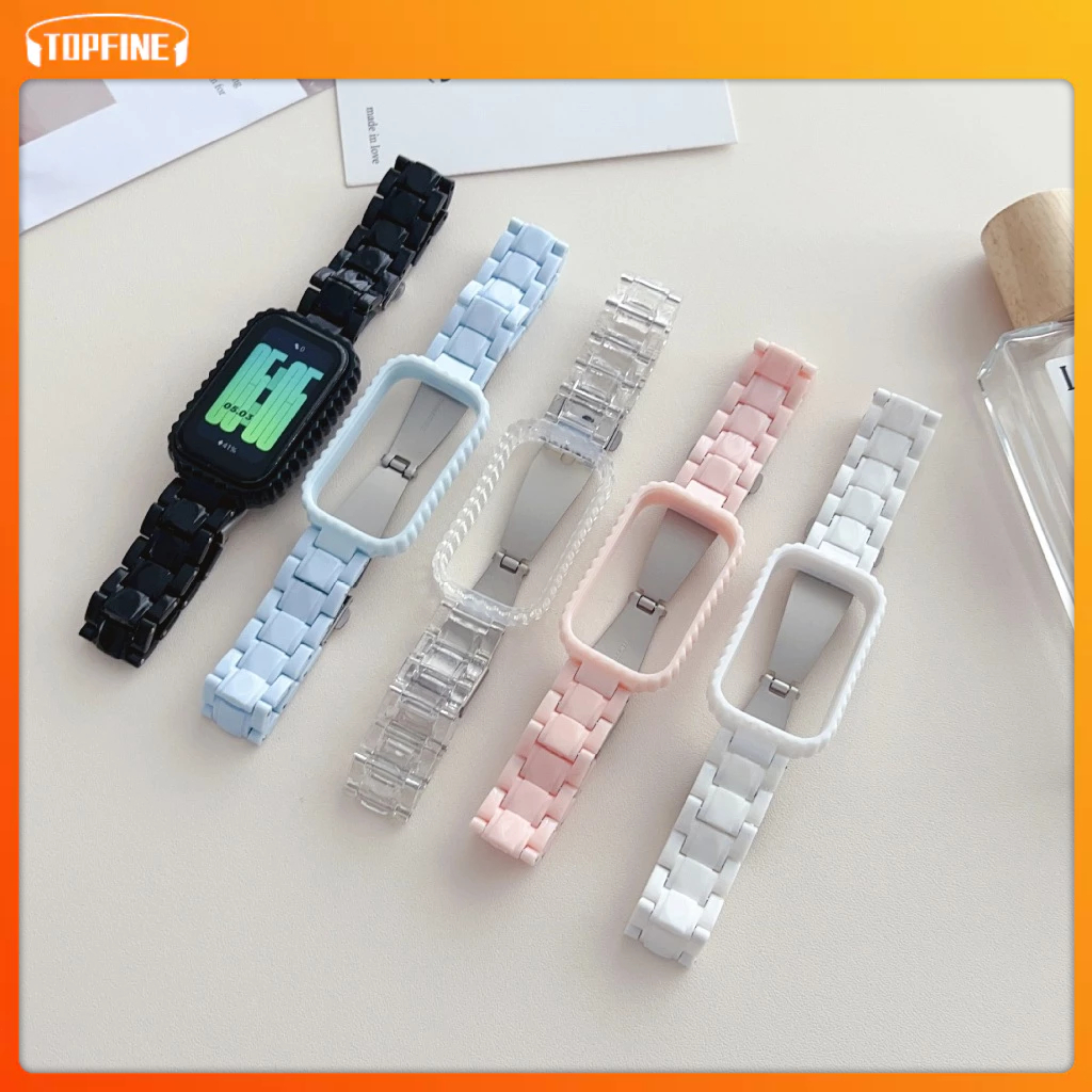 Tali✅ Xiaomi Band 8 Active Colorful Transparent PC Watch Case Strap Three Beads Folding Buckle Strap