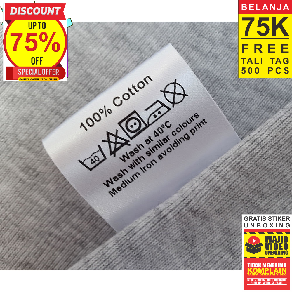 

LING CO COSTUM HANGTAG WOVEN CARE LABEL WASHING DLL MURAH MOQ MULAI DARI 6000 S/D 100.000 PCS