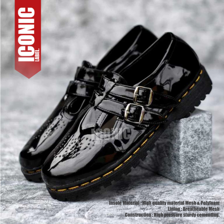 Sepatu Wanita Pdh Formal  Mengkilap Gloosy Hitam