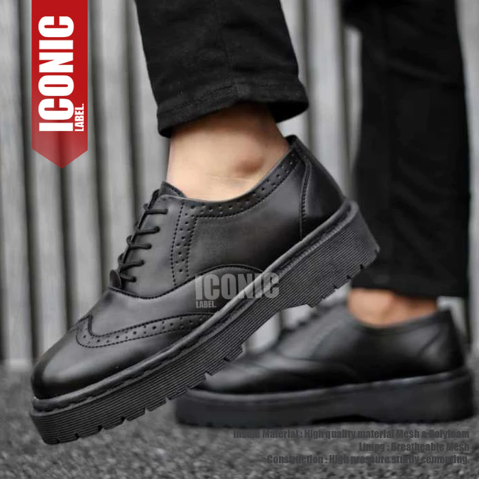 Sepatu Oxford Hitam Hak Tinggi Formal Tali Kerja Pria