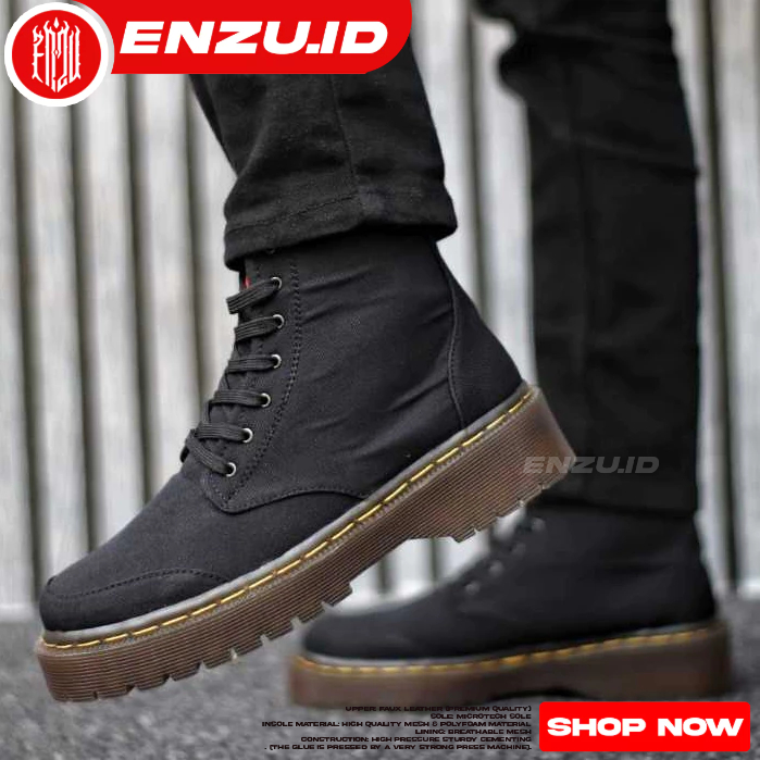 Sepatu Boots Wanita Casual Hitam Kanvas Pria
