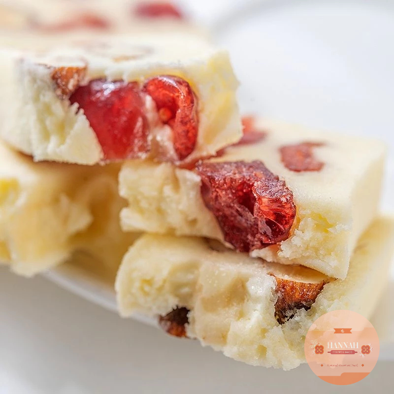 

Nougat Cranberry & Almond 130 Gram Premium Quality - Permen Milk Nougat Susu Kue Nougat Cemilan Sehat Dijamin HALAL